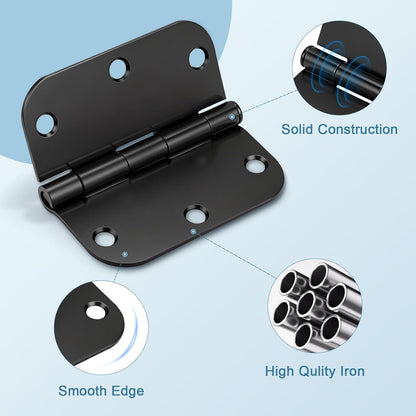 42 Pack Black Door Hinges, 3.5" X 3.5" Heavy Duty Door Hinge 5/8" Radius Corner, Interior & Exterior Door Hinges with Matte Black Finish No Squeak