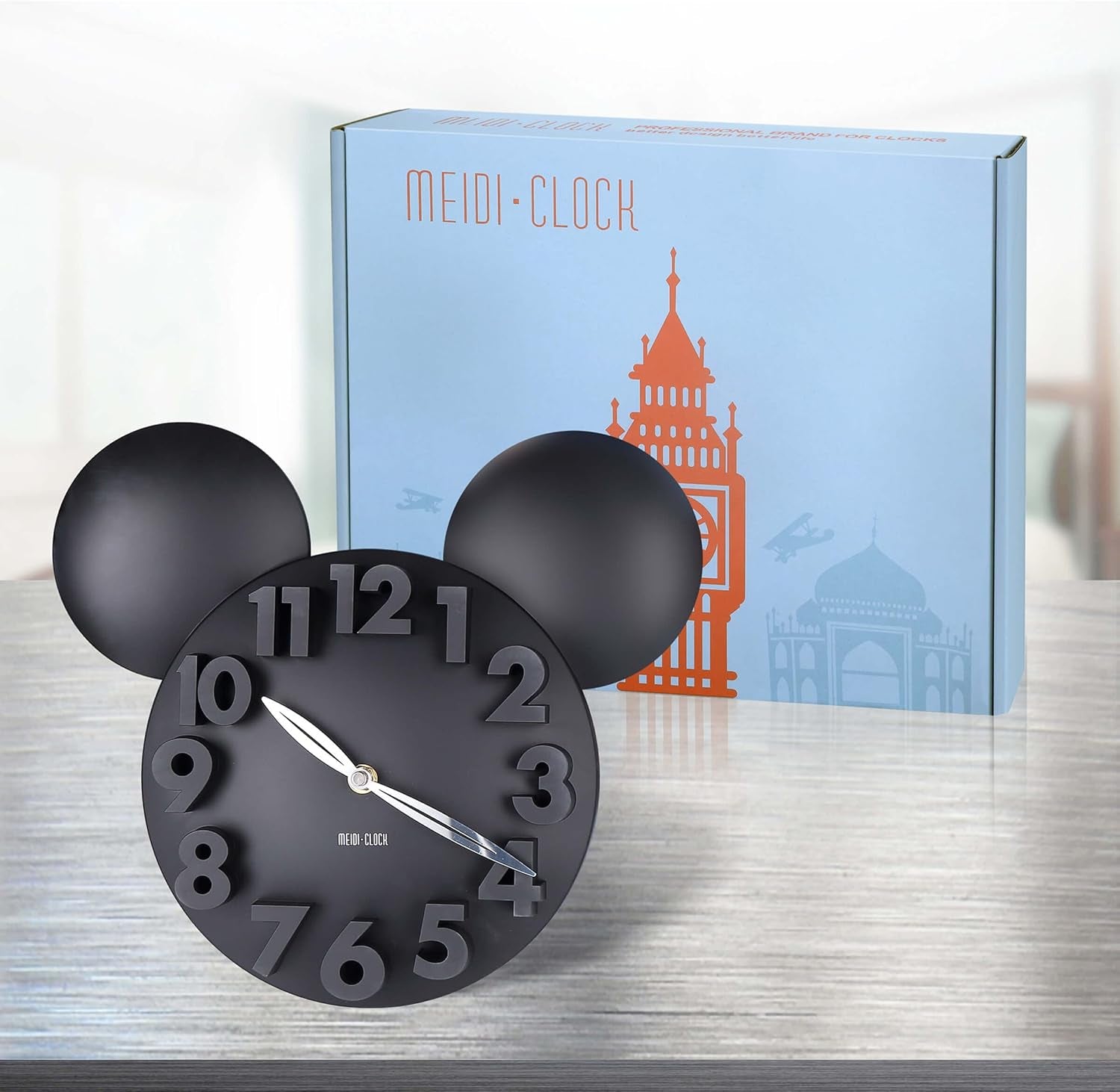 MEIDI CLOCK Modern Design Mickey Mouse Big Digit 3D Wall Clock Home Decor Decoration - Black
