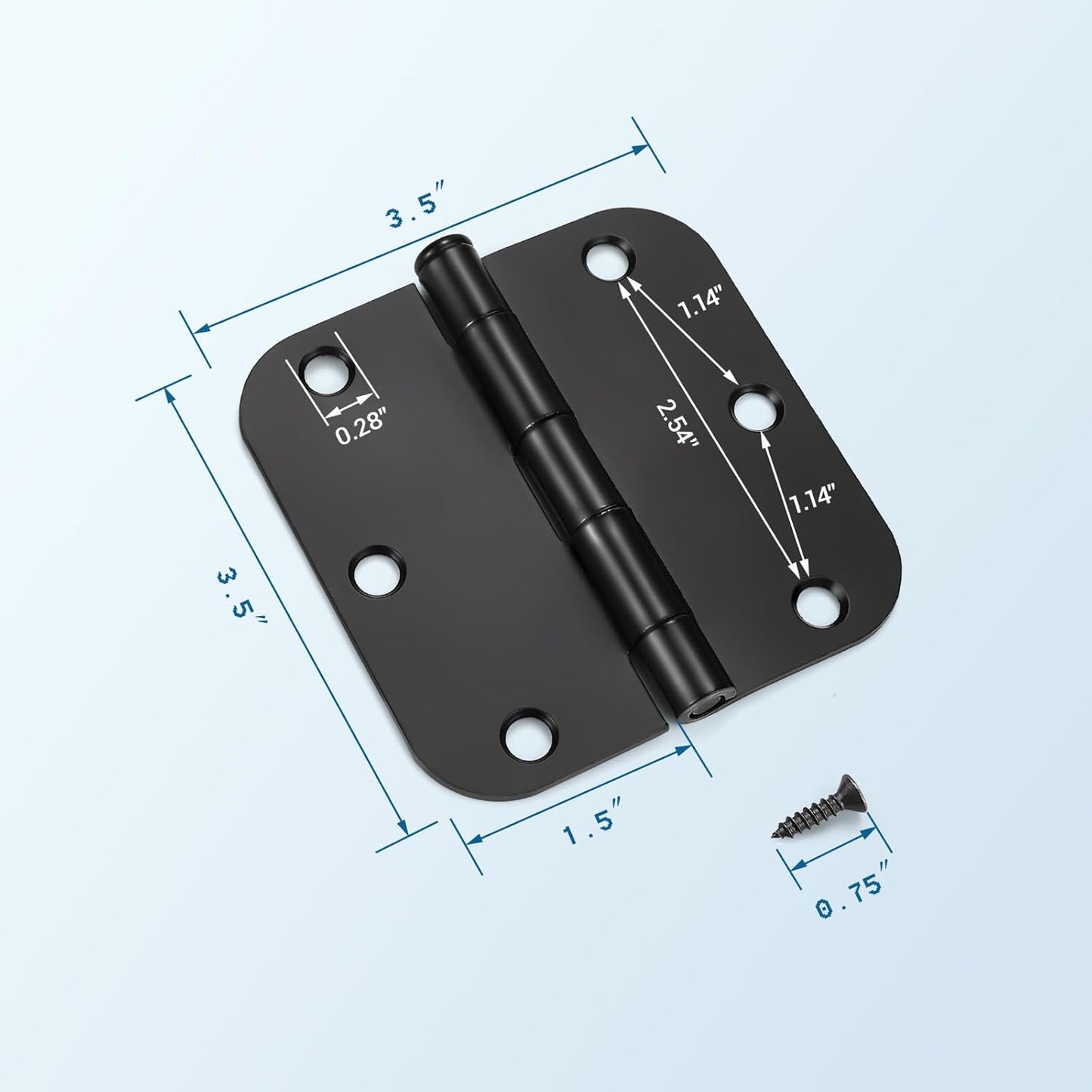 42 Pack Black Door Hinges, 3.5" X 3.5" Heavy Duty Door Hinge 5/8" Radius Corner, Interior & Exterior Door Hinges with Matte Black Finish No Squeak