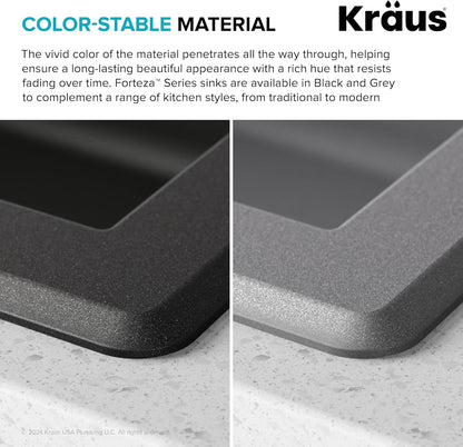KRAUS Forteza 33-Inch Drop In/Undermount 50/50 Double Bowl Granite Kitchen Sink in Black, KGD-52BLACK