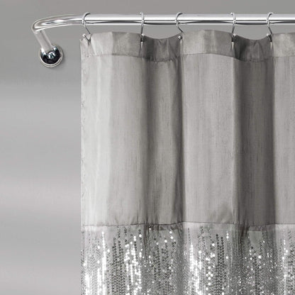 Night Sky Shower Curtain, Single, 72" W X 72" L, Gray & Purple - Sequin Shower Curtain - Sparkly Color Block Bath Curtain - Modern Glam Bathroom Decor